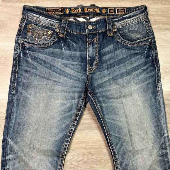Rock Revival Faded Albus Straight Size 38 Jeans with Embroidered Pockets - Picture 13 of 15